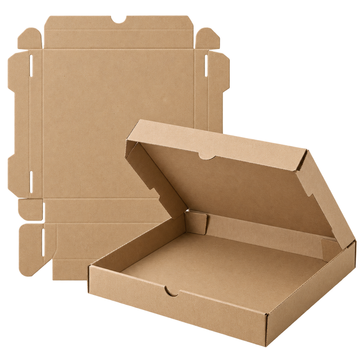 Caja de pizza kraft armada y troquelada